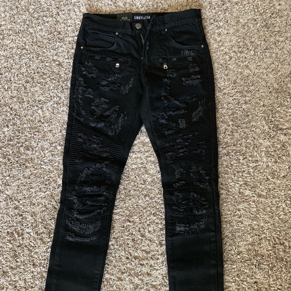 Embellish Strangler Biker Denim in Black